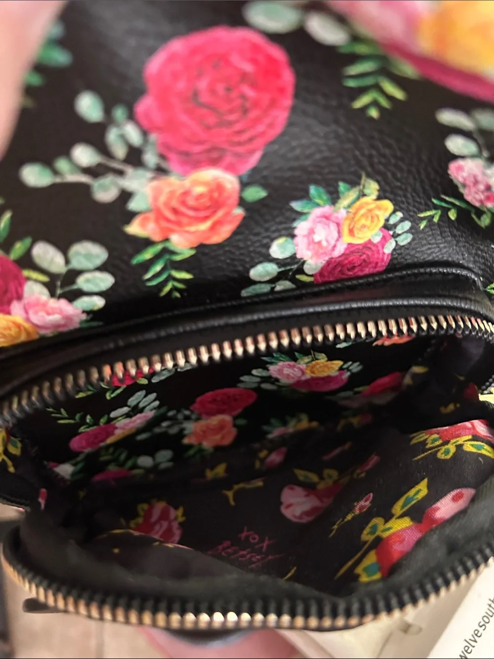 Betsy Johnson Floral Black Mini Backpack with Rose Accent- Have Matching Coin